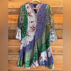 Boho Patchwork Over-dyed Babydoll Dress NWT Size L